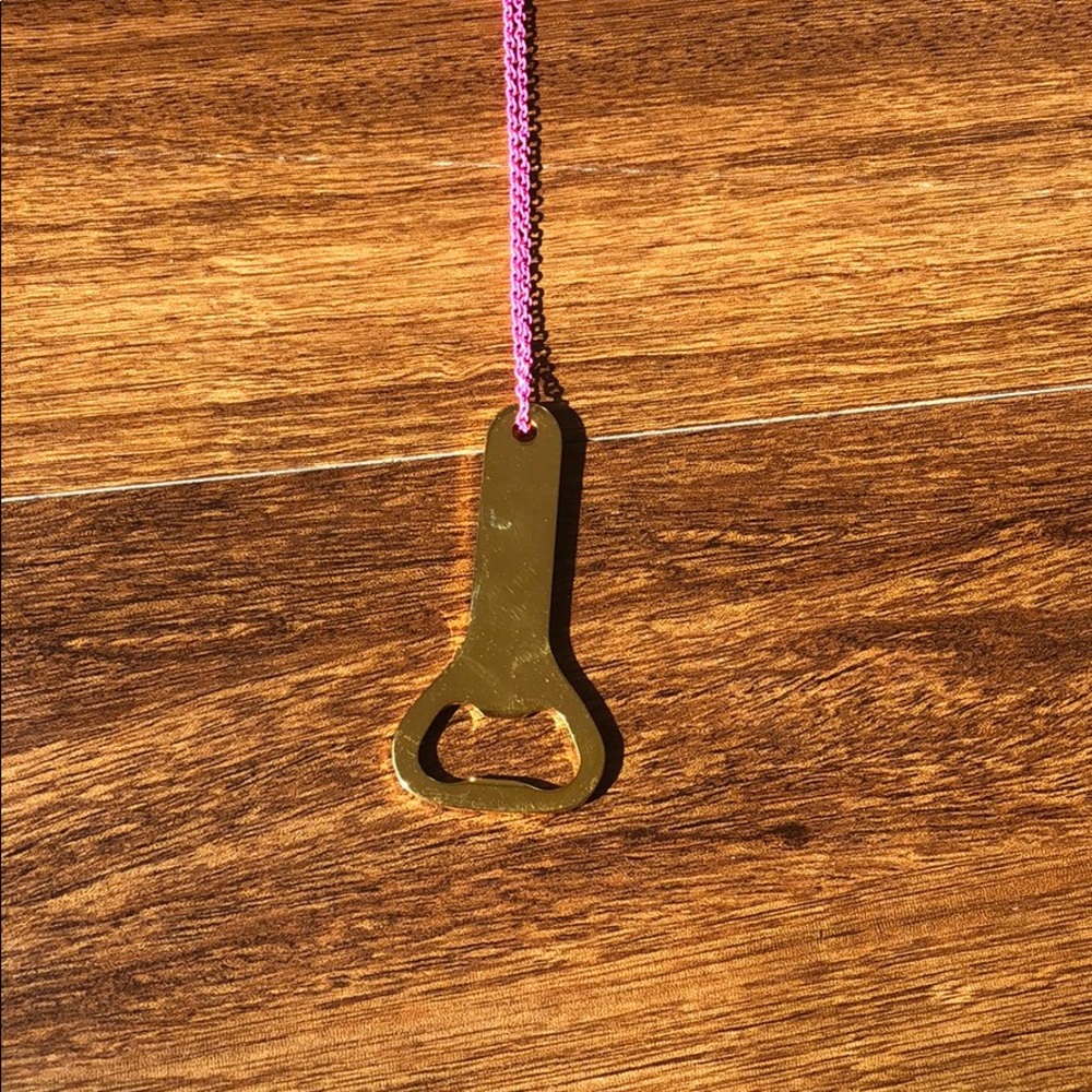 Pink and Gold Bottoms Up Bottle Opener Necklace